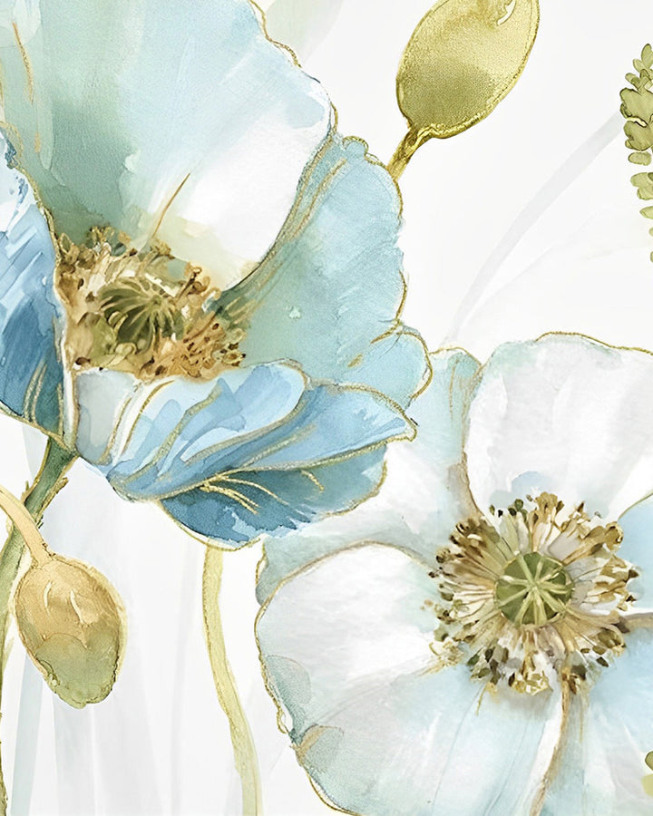 Lichtblauwe Klaprozen en Knoppen Diamond Painting