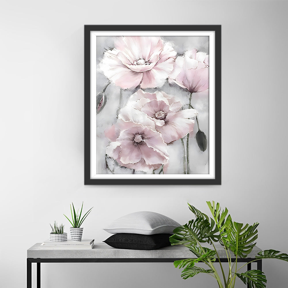 Lichtroze Klaprozen en Knoppen Diamond Painting