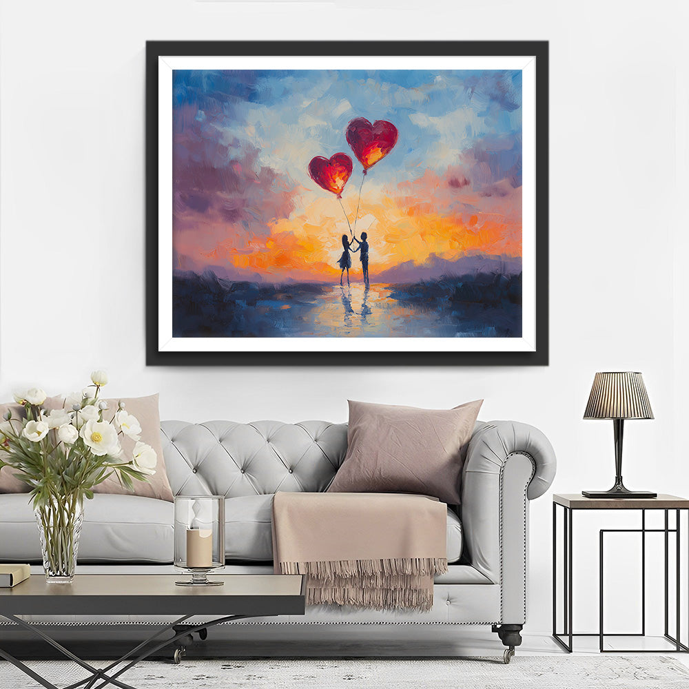 Liefdevol Stel met Hartvormige Ballonnen Diamond Painting