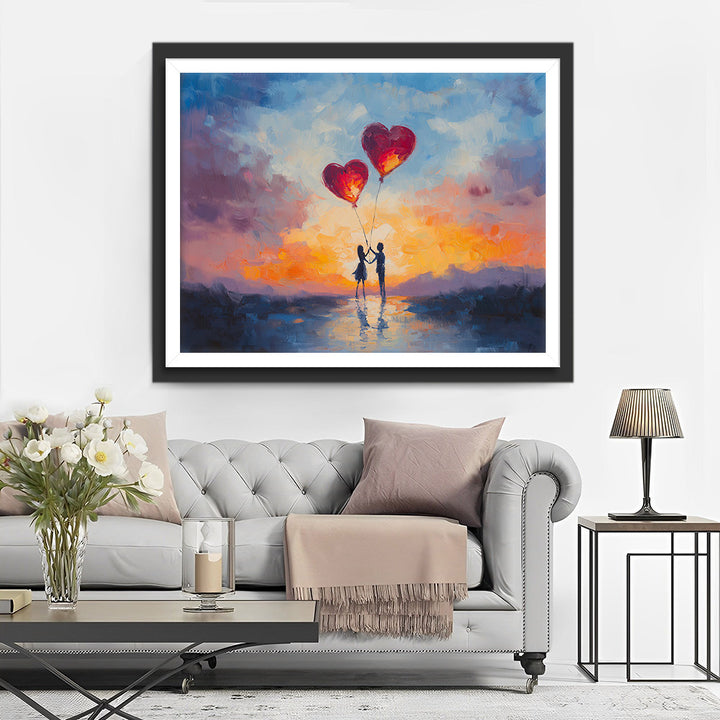 Liefdevol Stel met Hartvormige Ballonnen Diamond Painting