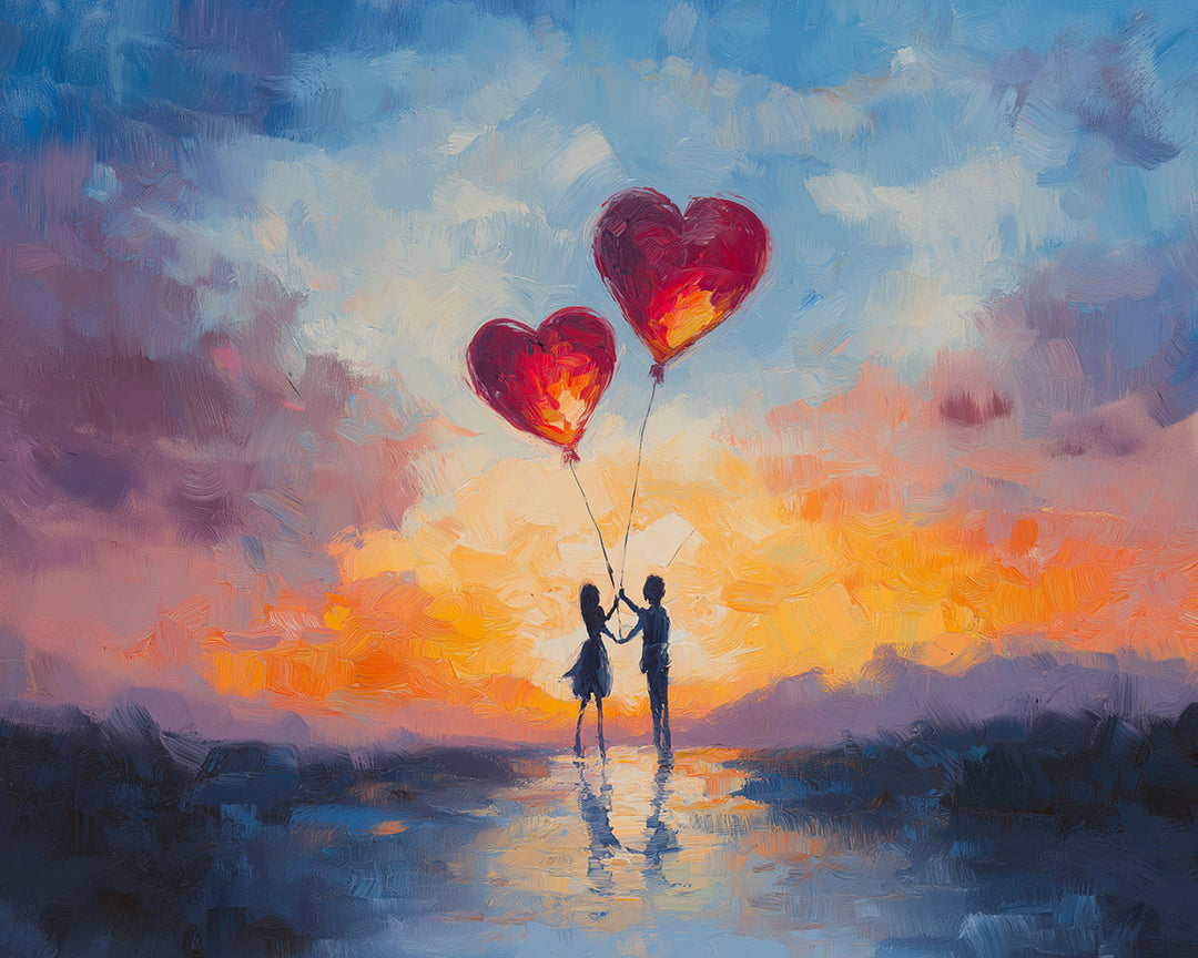 Liefdevol Stel met Hartvormige Ballonnen Diamond Painting