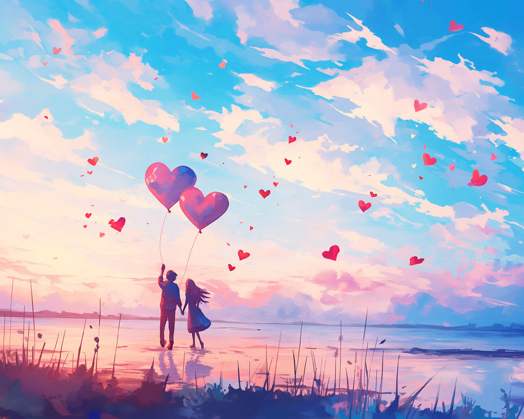 Liefdevol Stel onder Roze Lucht Diamond Painting