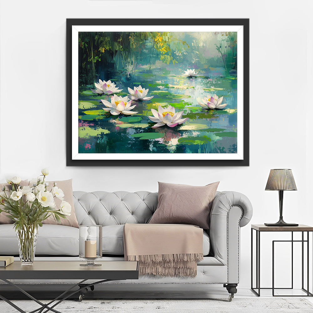Lotus in de Zomer Vijver Diamond Painting