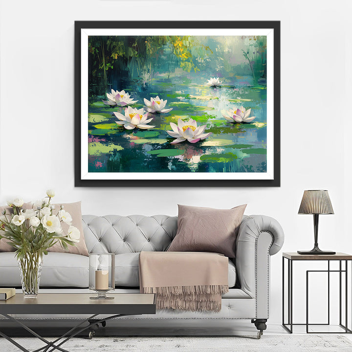 Lotus in de Zomer Vijver Diamond Painting