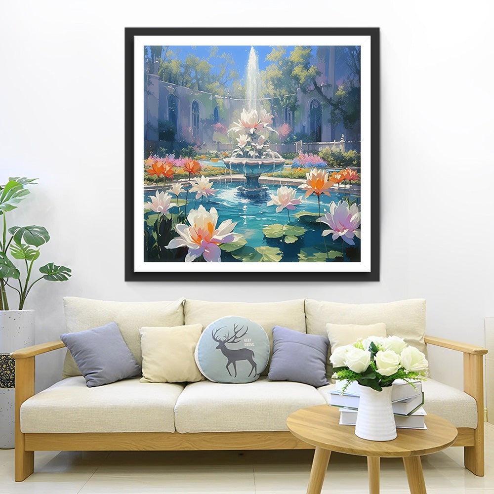 Lotusvijver Fontein Diamond Painting