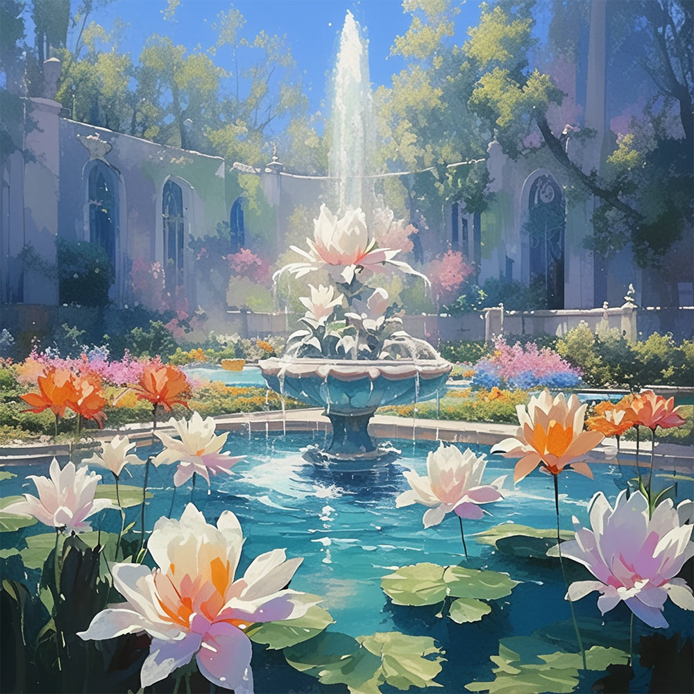 Lotusvijver Fontein Diamond Painting