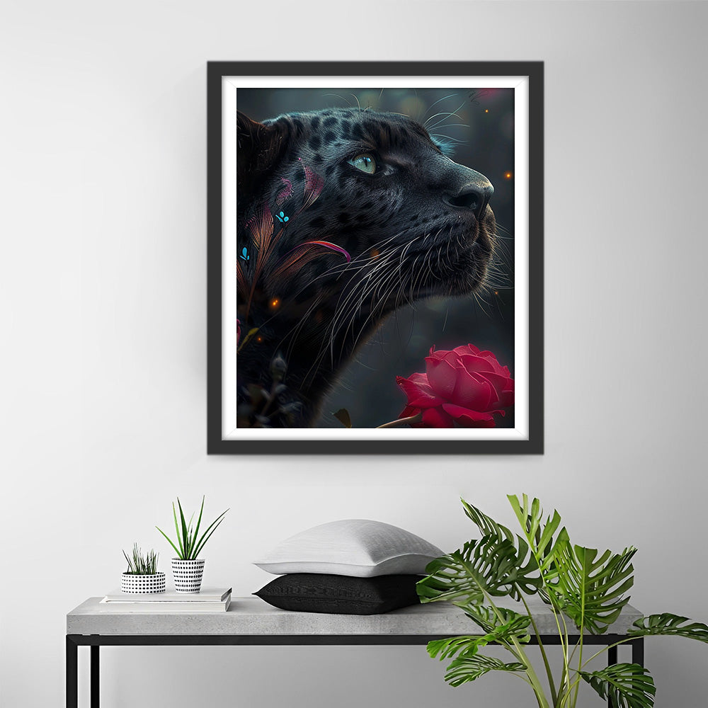 Luipaard en Rode Roos Diamond Painting