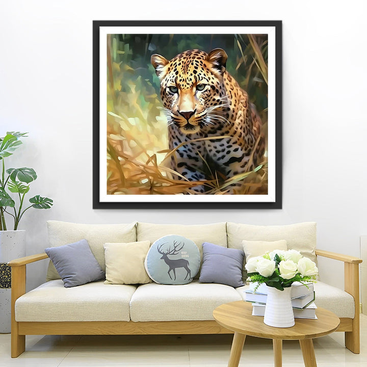 Luipaard in het Droge Gras Diamond Painting
