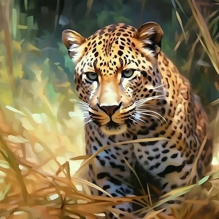 Luipaard in het Droge Gras Diamond Painting