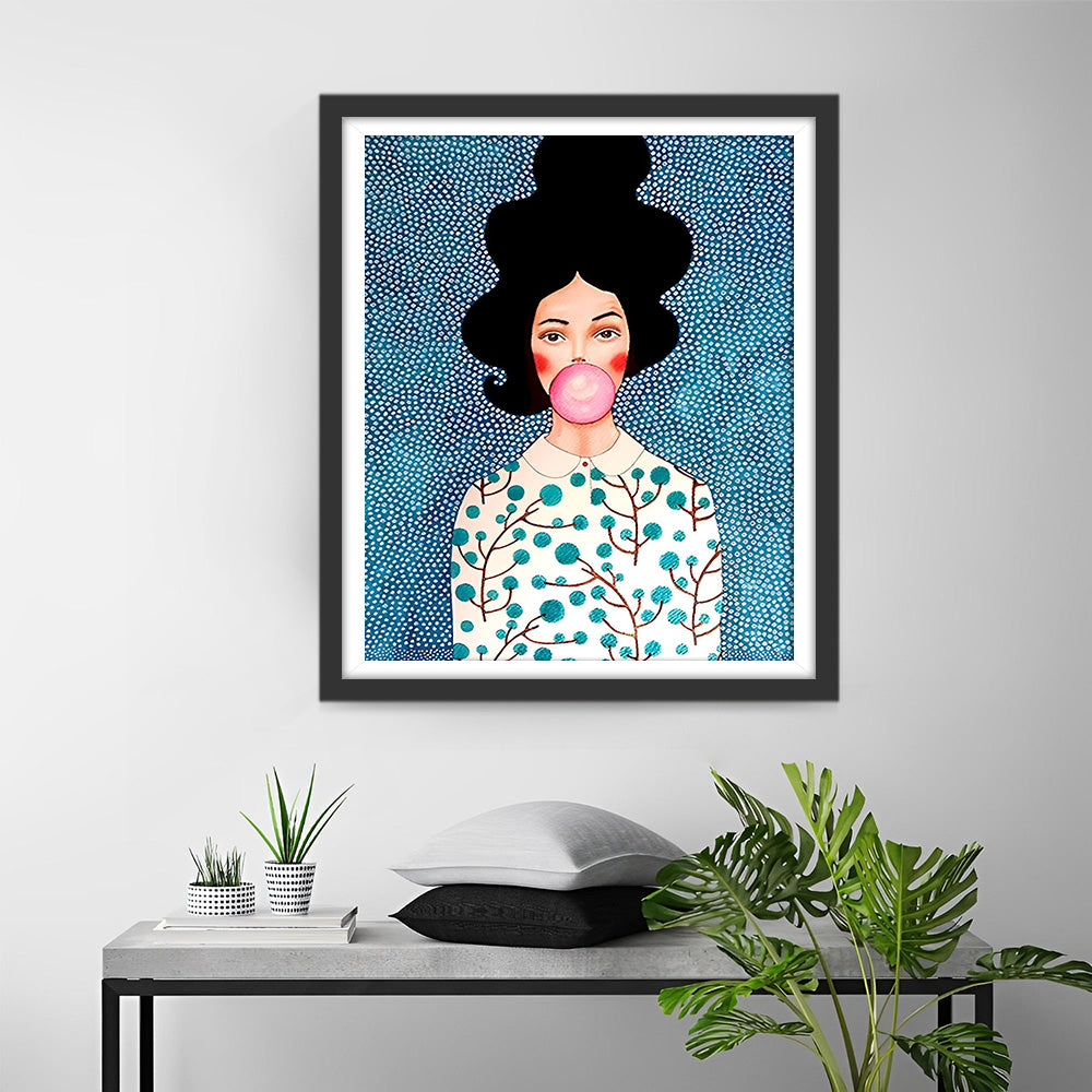 Meisje die Kauwgom Kauwt Diamond Painting