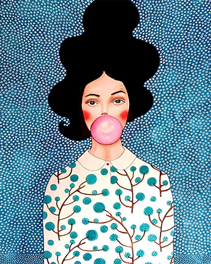 Meisje die Kauwgom Kauwt Diamond Painting