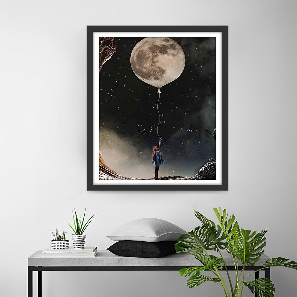 Meisje, Maan en Ballon Diamond Painting