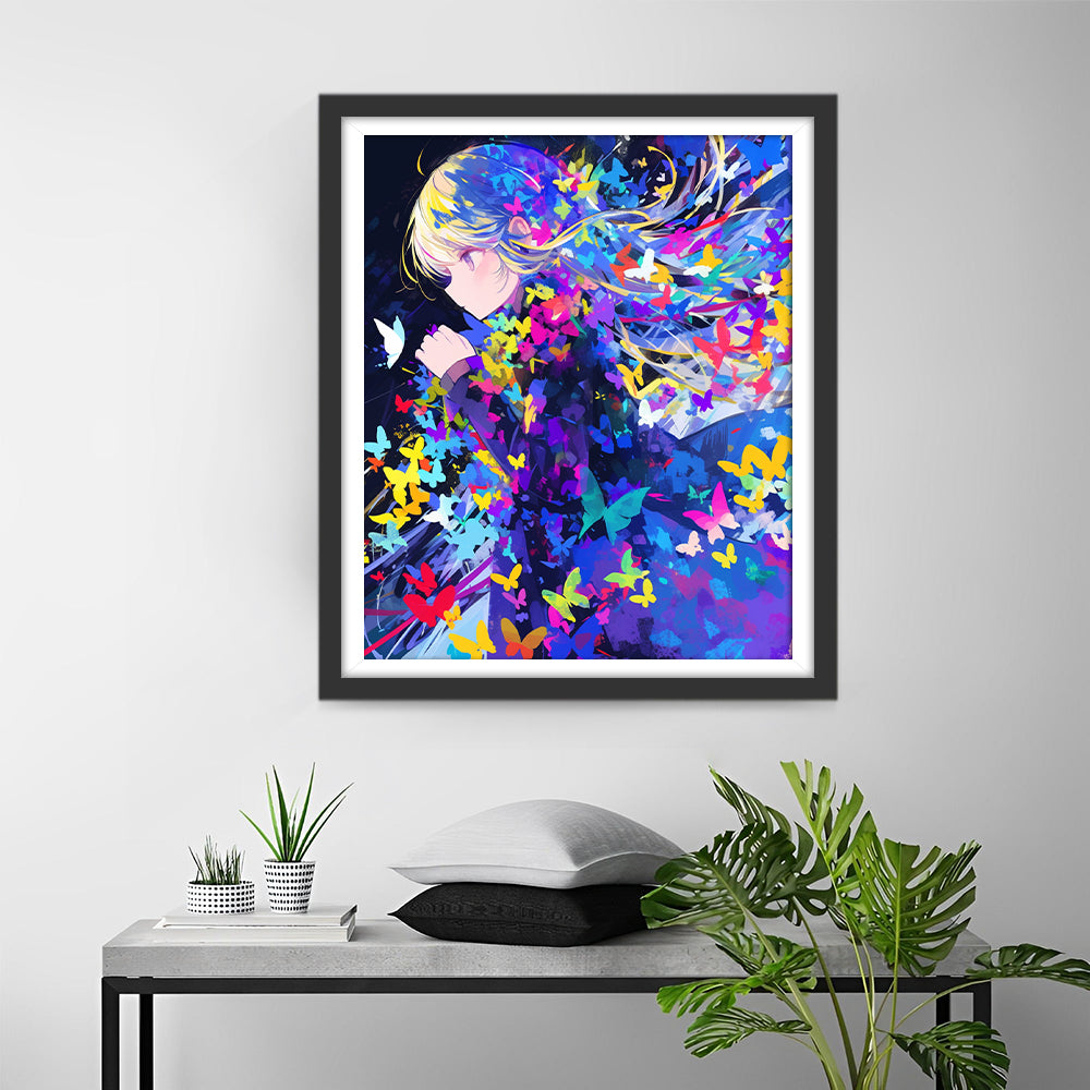 Meisje met Vlinderstorm Diamond Painting