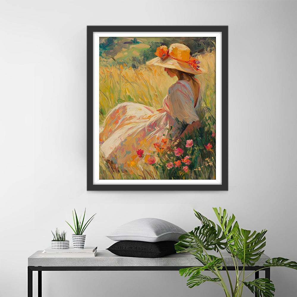 Meisje op het Zomer Veld Diamond Painting