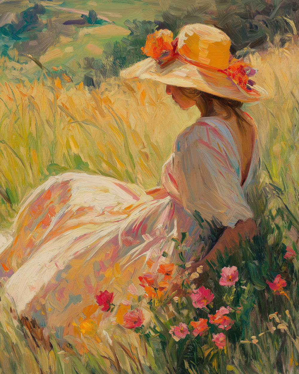 Meisje op het Zomer Veld Diamond Painting