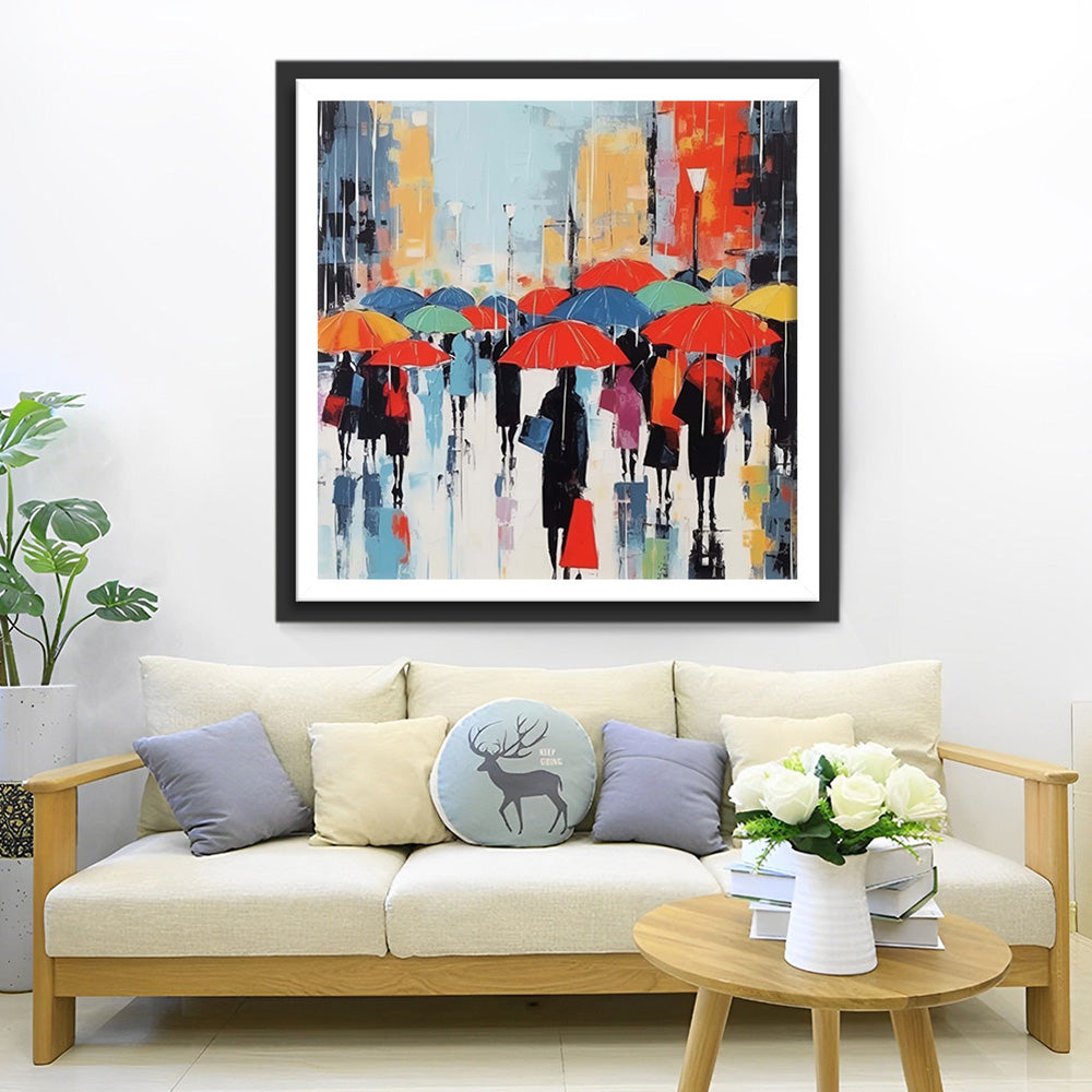 Mensenmassa met Paraplu's Diamond Painting