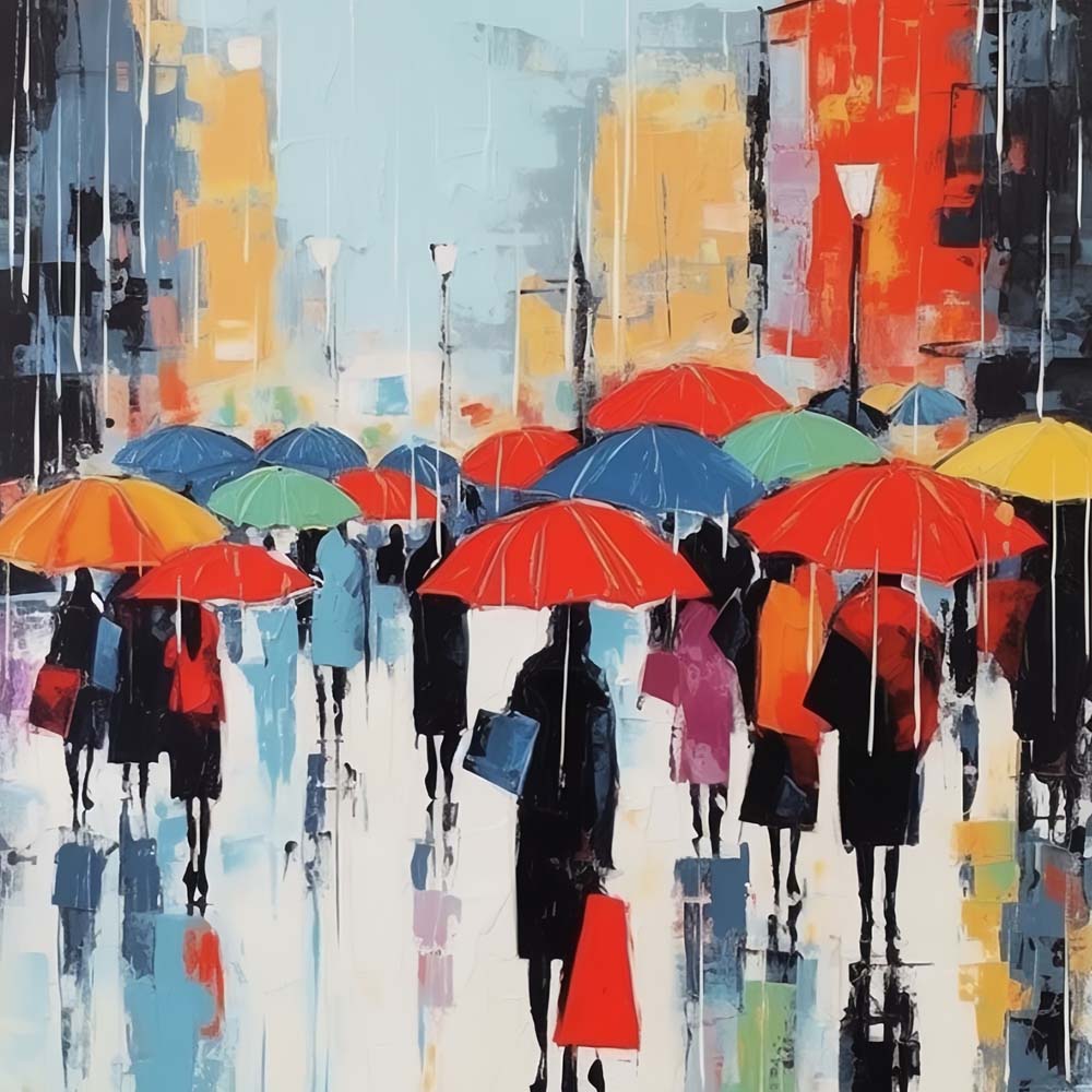 Mensenmassa met Paraplu's Diamond Painting