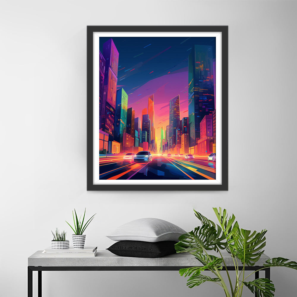 Moderne Stad ’s Nachts Diamond Painting