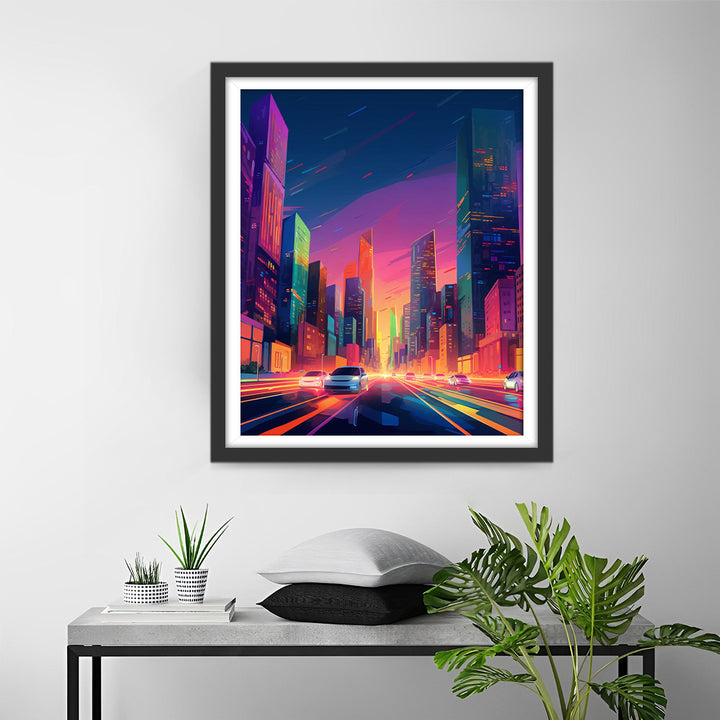 Moderne Stad ’s Nachts Diamond Painting