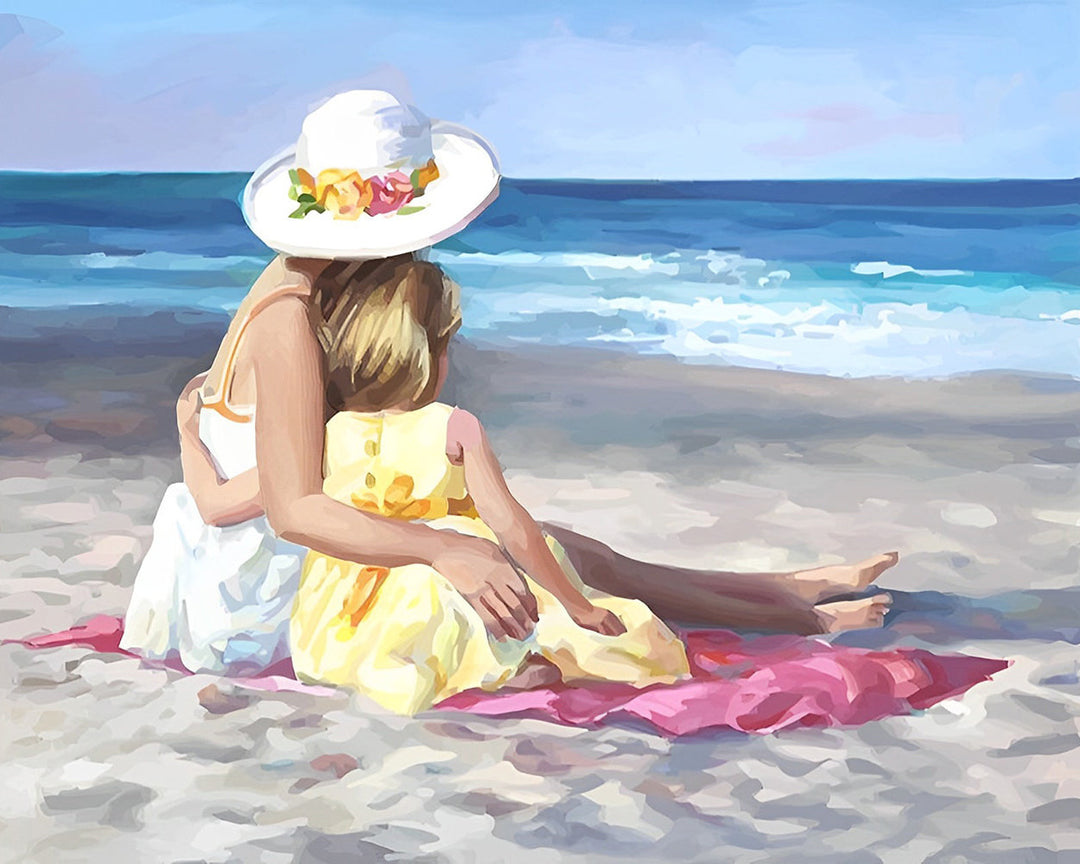 Moeder en Dochter op het Strand Diamond Painting
