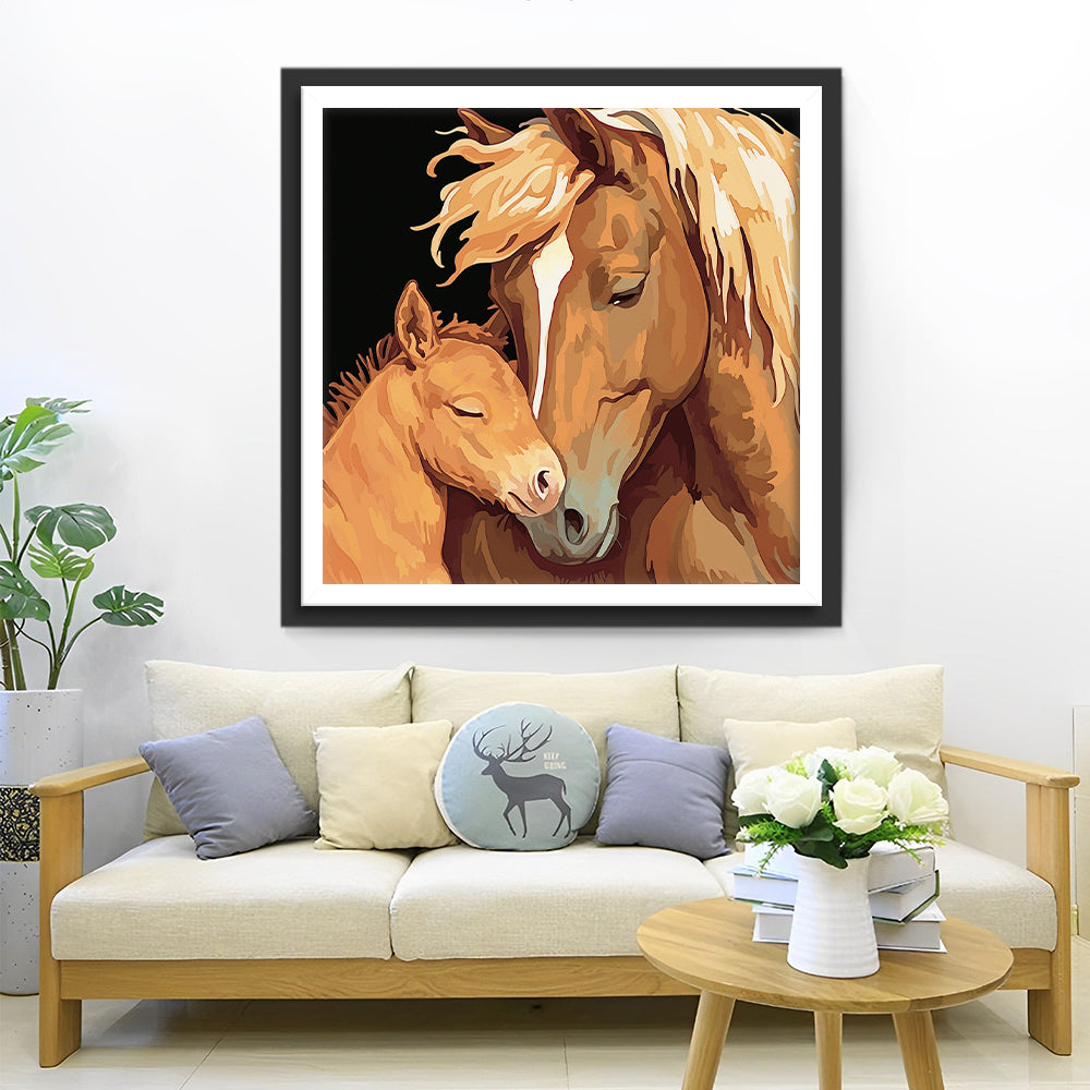 Moeder en Kind Paard Knuffelen Samen Diamond Painting