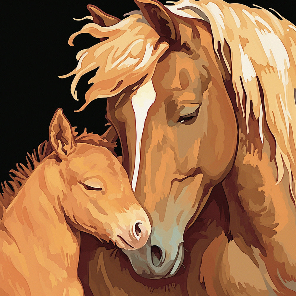 Moeder en Kind Paard Knuffelen Samen Diamond Painting