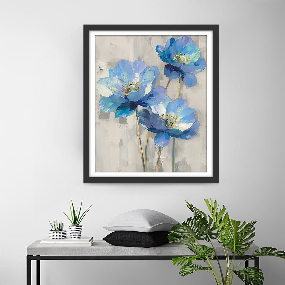 Mooie Blauwe Bloemen Diamond Painting