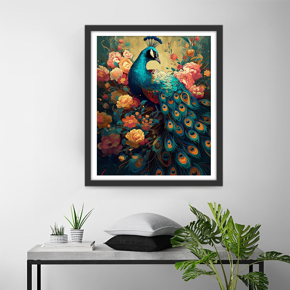 Mooie Pauw en Pioenrozen Diamond Painting