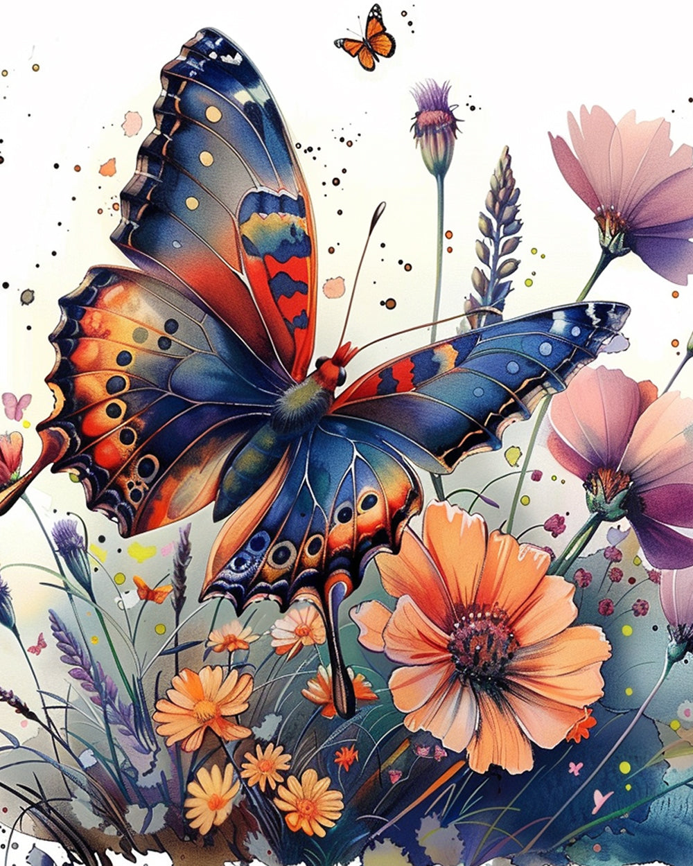 Mooie Vlinder tussen Bloemen Diamond Painting