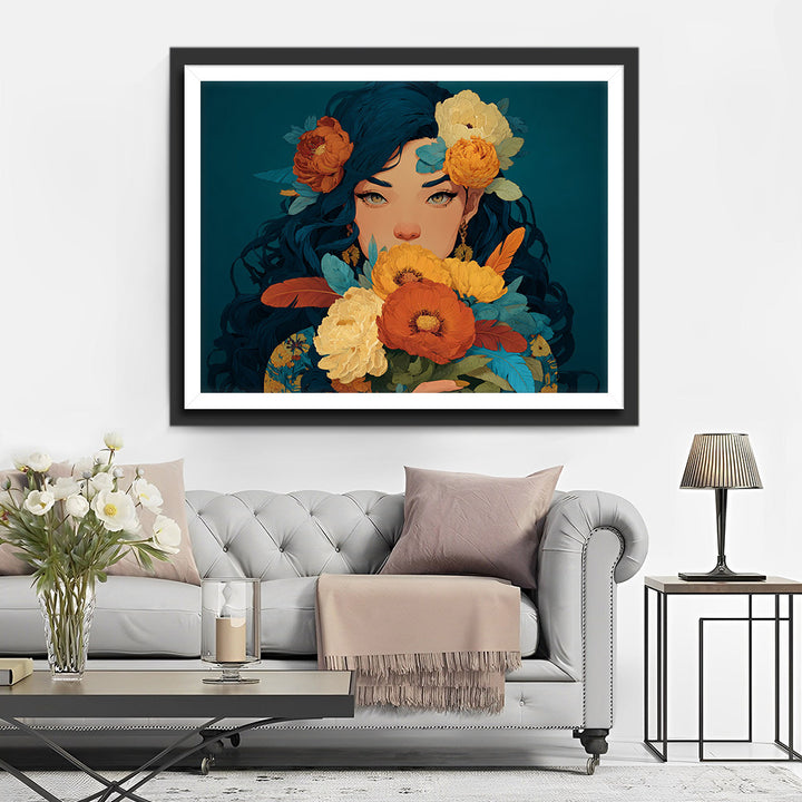 Mooie Vrouw en Pioenrozen Diamond Painting