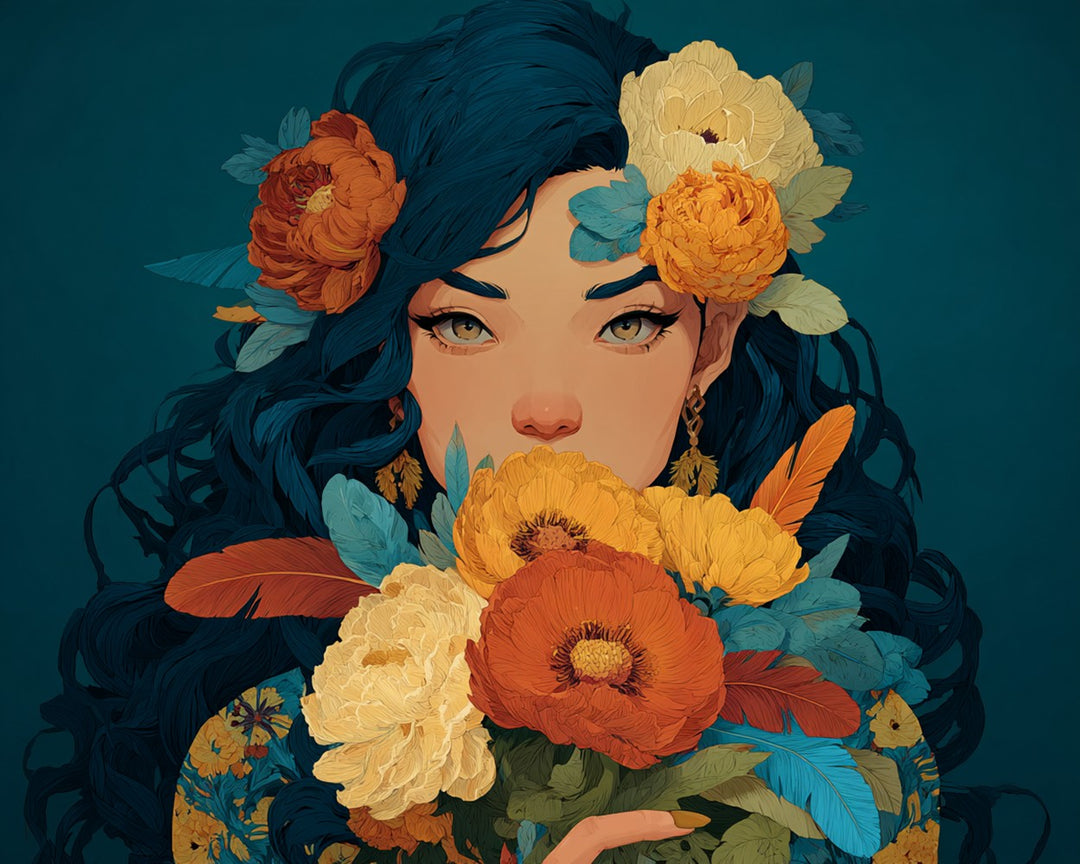 Mooie Vrouw en Pioenrozen Diamond Painting