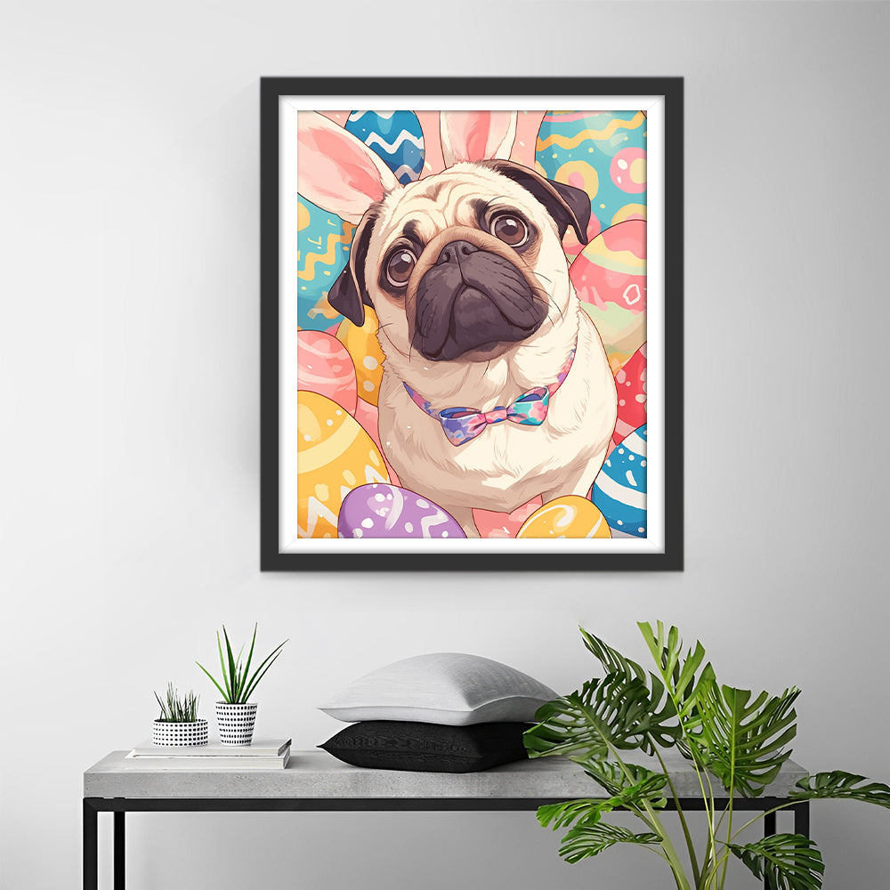 Mopshond Verkleed voor Pasen Diamond Painting