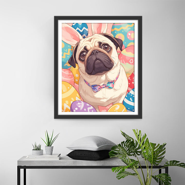 Mopshond Verkleed voor Pasen Diamond Painting