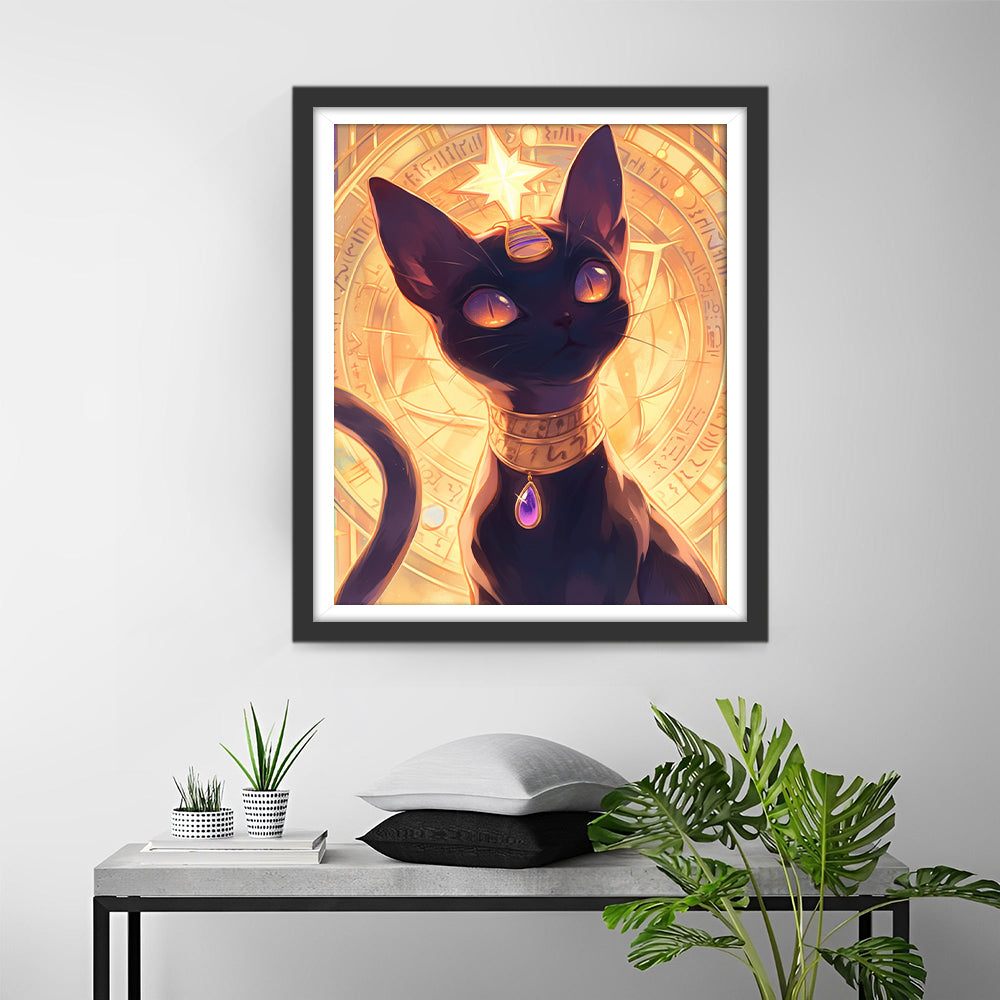 Mystieke Egyptische Kat met Gloeiend Amulet Diamond Painting