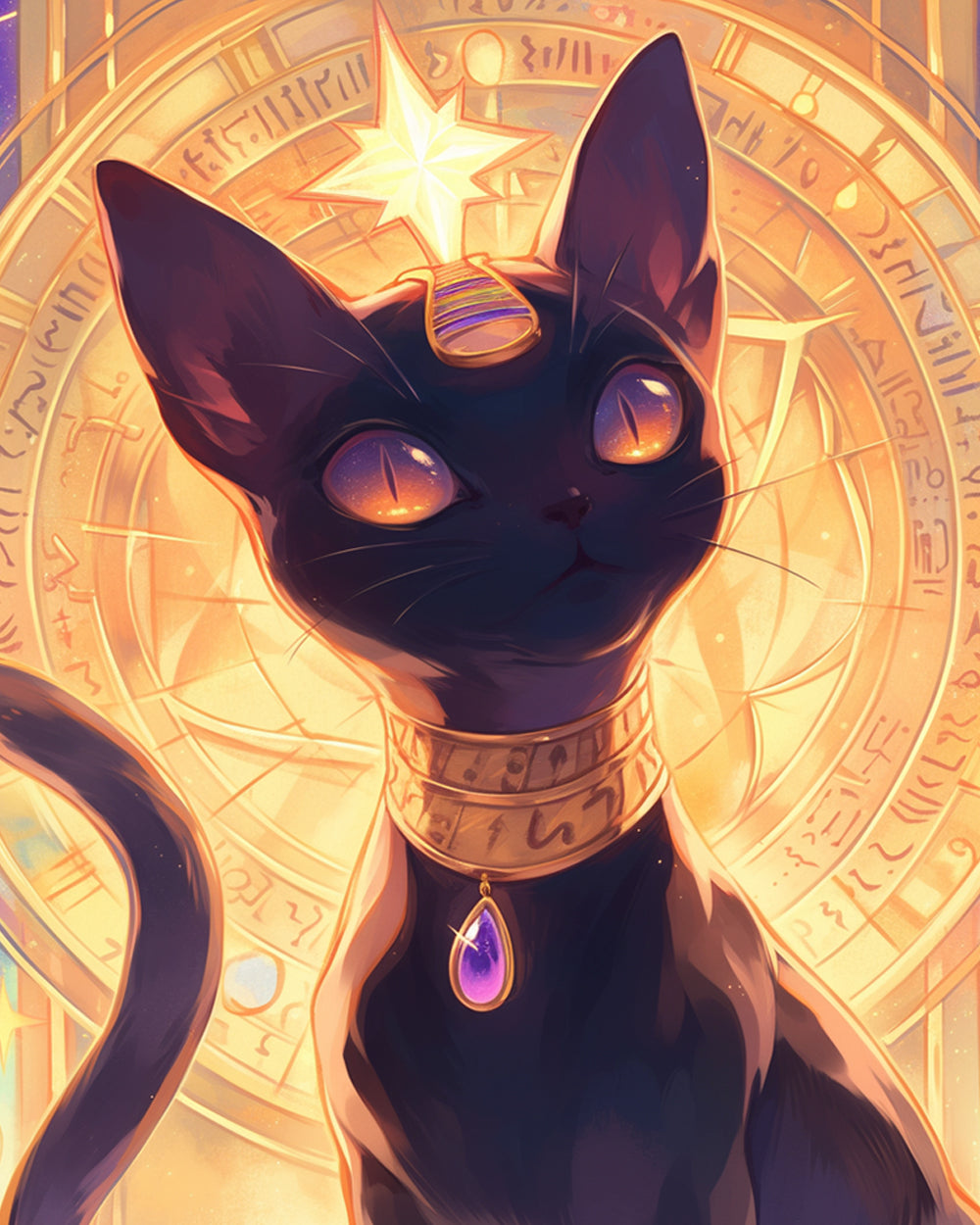 Mystieke Egyptische Kat met Gloeiend Amulet Diamond Painting