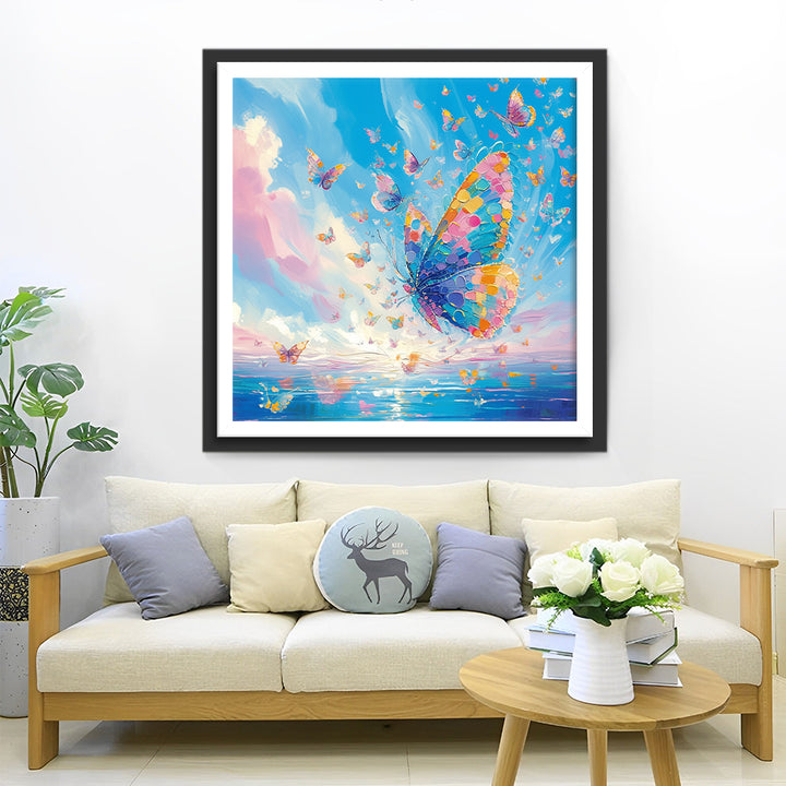 Olieverfstijl Kleurrijke Vlinders boven de Zee Diamond Painting