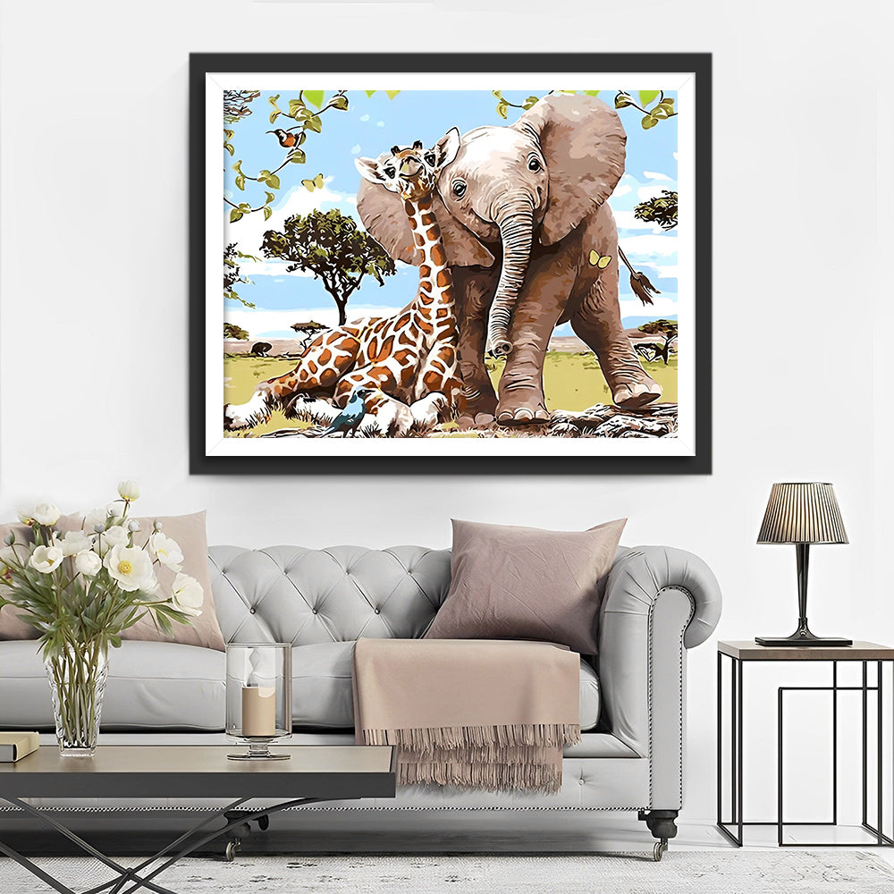 Olifant en Giraffe Diamond Painting