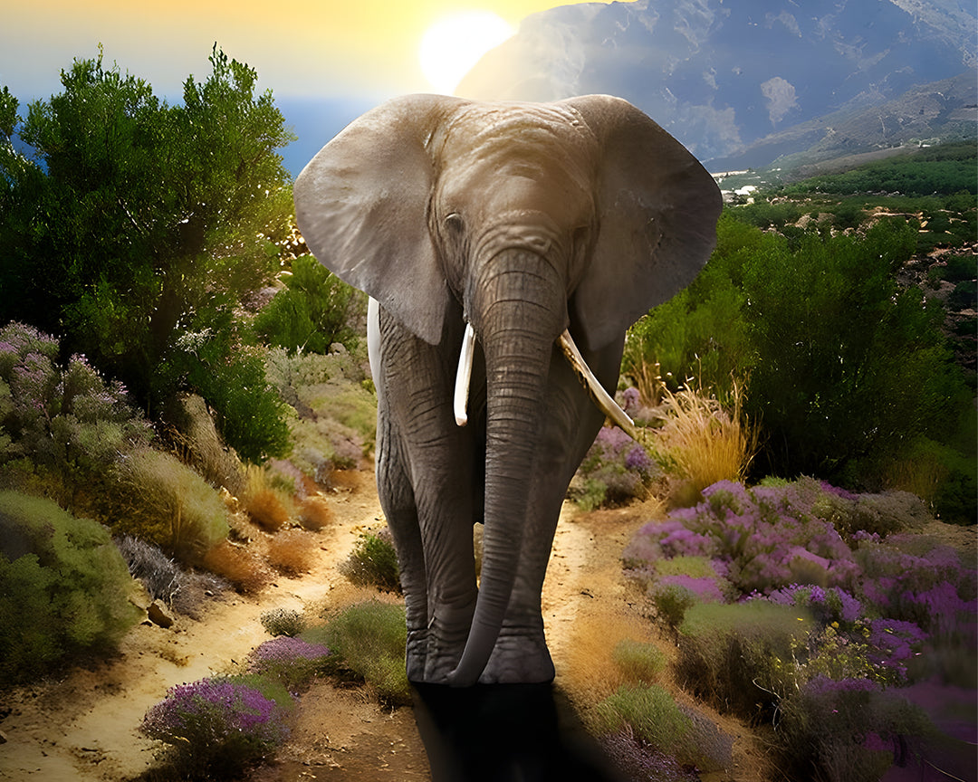Olifant op de Weg Diamond Painting