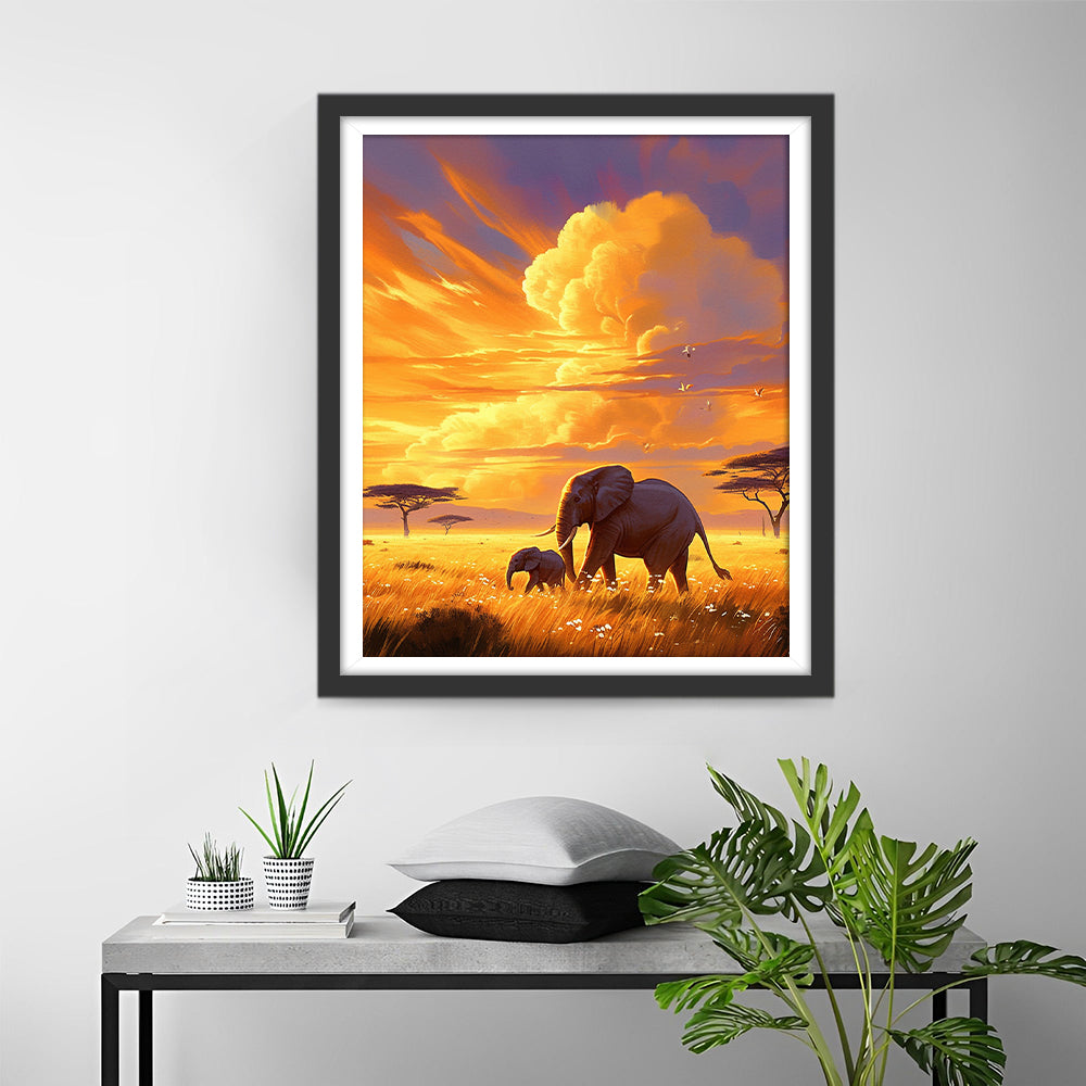 Olifanten in de Savanne Diamond Painting