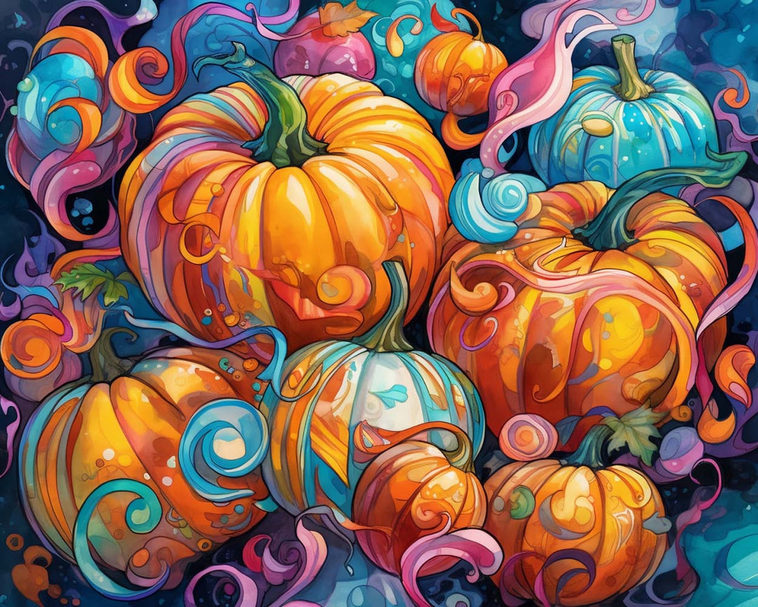 Oranje en Blauwe Pompoenen Diamond Painting
