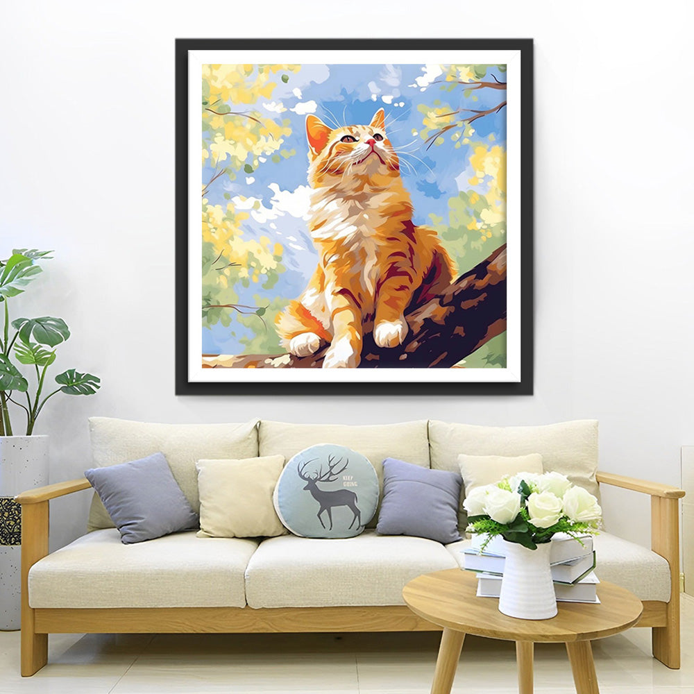 Oranje Kat Klimt in de Boom Diamond Painting