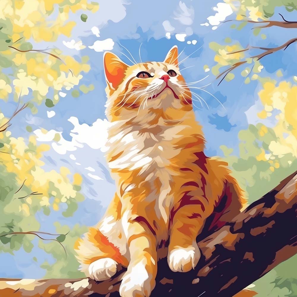 Oranje Kat Klimt in de Boom Diamond Painting