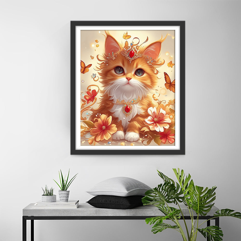 Oranje Kat met Rode Sieraden Diamond Painting