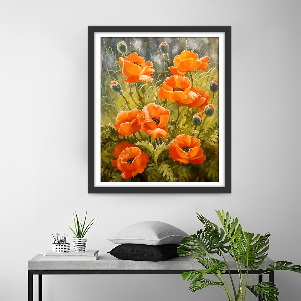 Oranje Klaprozen en Knoppen Diamond Painting