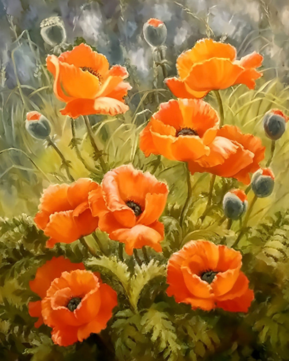 Oranje Klaprozen en Knoppen Diamond Painting