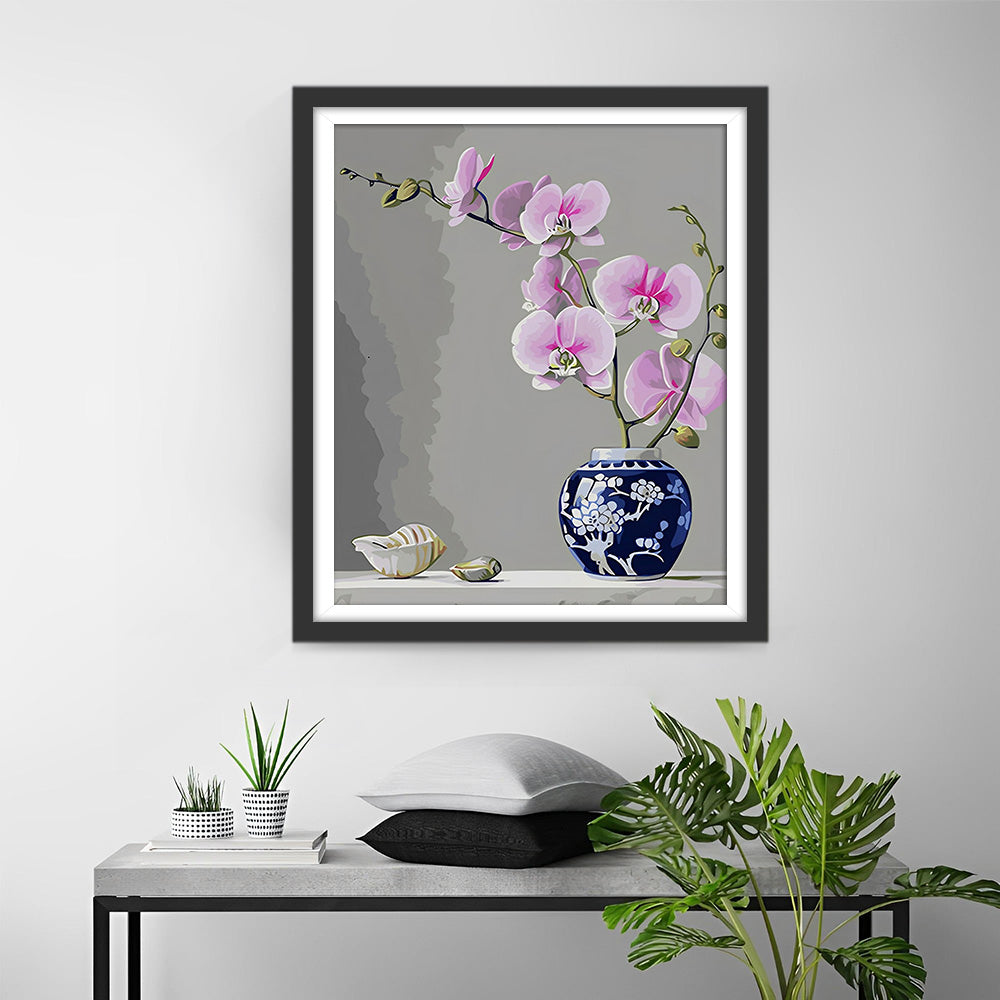 Orchidee in Blauw-Witte Porseleinen Vaas Diamond Painting