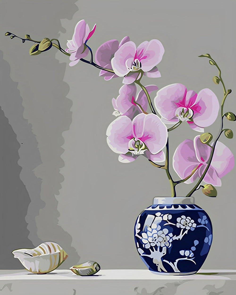 Orchidee in Blauw-Witte Porseleinen Vaas Diamond Painting
