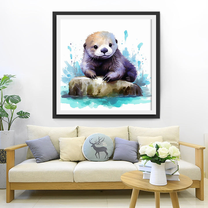 Otter op een Rots in het Water Diamond Painting