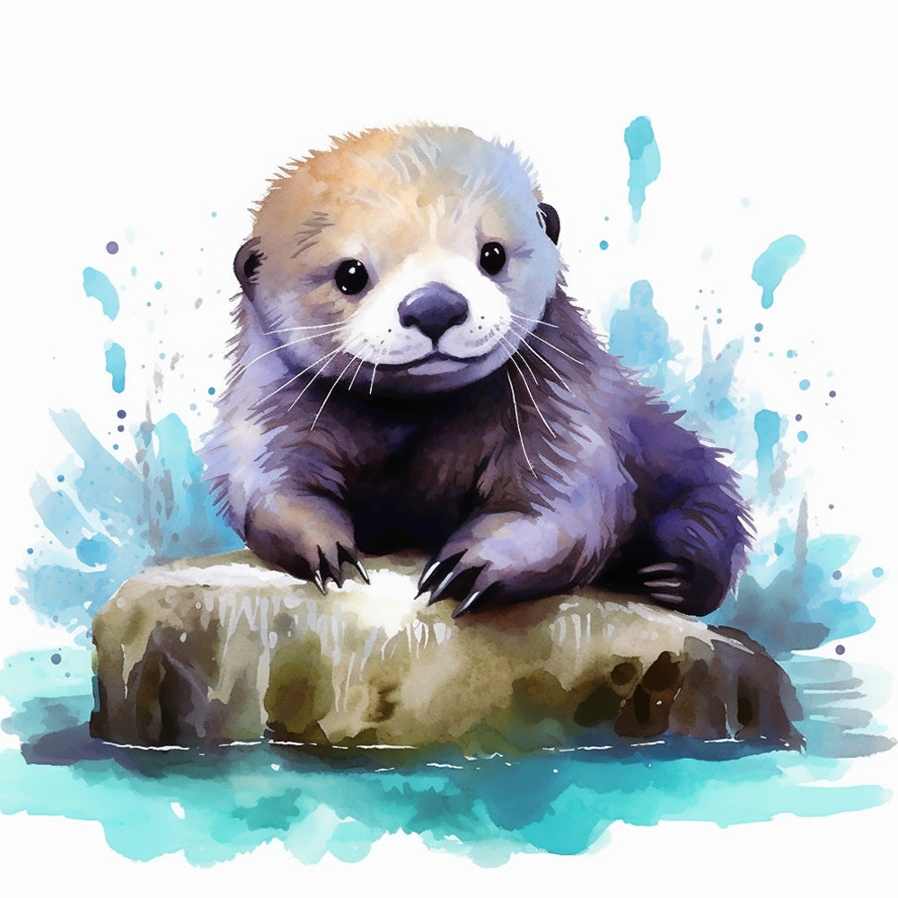 Otter op een Rots in het Water Diamond Painting