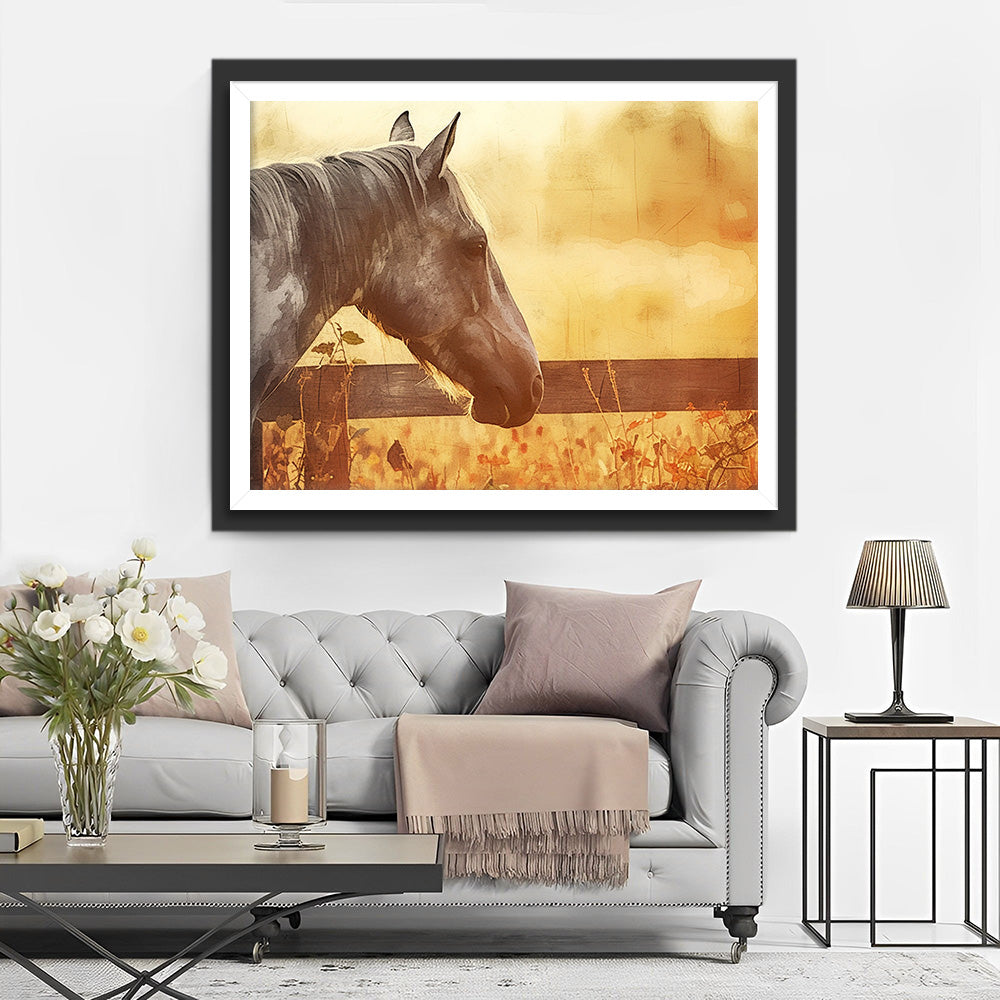 Paard bij Schemering in de Herfst Diamond Painting